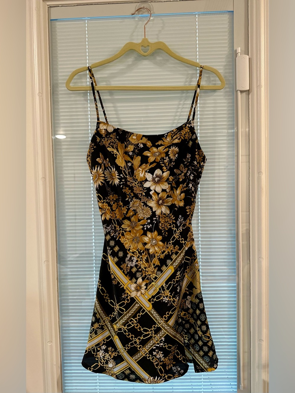 Princess Polly Black and Gold Floral Slip Mini Dress